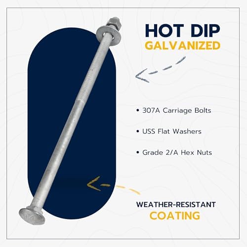 1/2" x 12" (25 Pack) Galvanized Carriage Bolt Kit Grade 307A Includ...