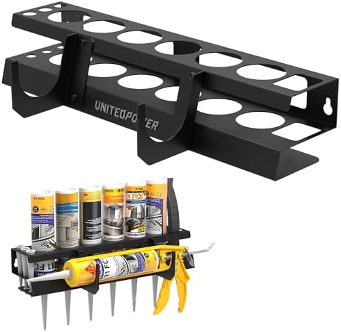 UNITEDPOWER Caulking Gun Holder 6+1, Wall Mount Hand Caulking Gun Storage Rack, Caulk Tube Organizer for Workshop, Shop, Garage