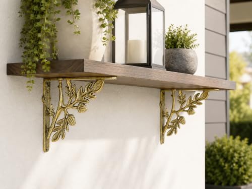 NACH Decorative Shelf Brackets, 4 Pack of 7 x 1.8 x 7 inch, Gold Cast Iron Ru...