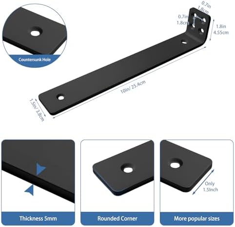Shelf Brackets 10 inch, Heavy Duty Shelf Bracket 6 Pack L Brackets Black Meta...