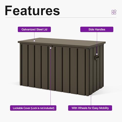 PURPLE LEAF Outdoor Deck Box 120 Gallon, Waterproof Lockable Storage, Brown