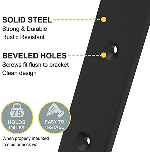 6-Pack Heavy Duty 10-Inch Black Shelf Brackets, L Shelf Bracket 10 Inch for F...