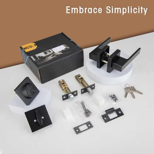 Matt Black Front Door Lockset, Exterior Door Lock with Deadbolt, Black Door H...