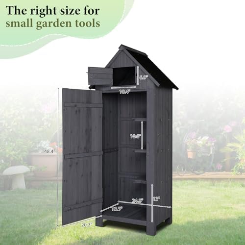 VINGLI Outdoor Wooden Storage Shed, Garden Shed Outside Tool Cabinet with Saf...