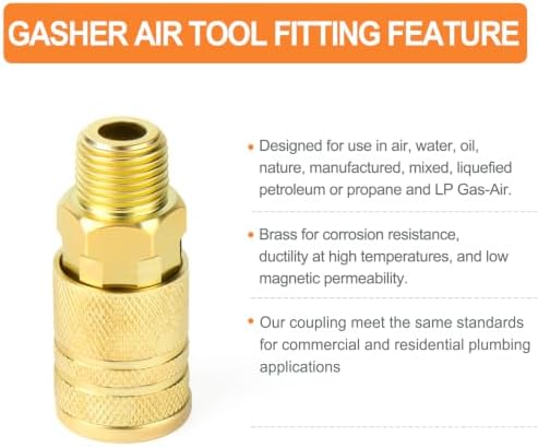 GASHER 12PCS 3/8"MNPT Brass Industrial Coupler,1/4 Flow Quick Connect Ai...