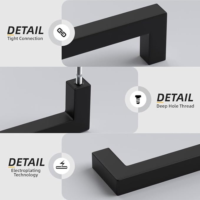 Matte Black Kitchen Pulls Bathroom Cabinet Drawer Closet Flat Square Bar Pull...
