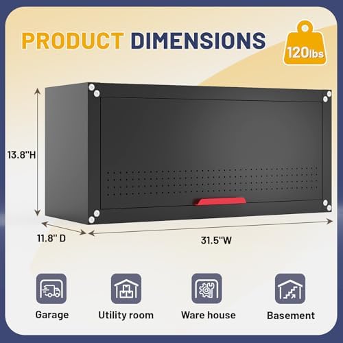 Eltean 31.5" Metal Wall Cabinet,Garage Wall Cabinet with Up-Flip Door,Wa...