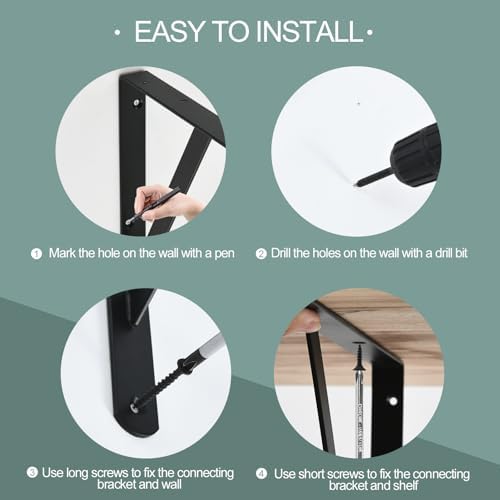 12 Pack L14 x H 10" Black Heavy Duty Shelf Brackets with Screws Metal Sh...