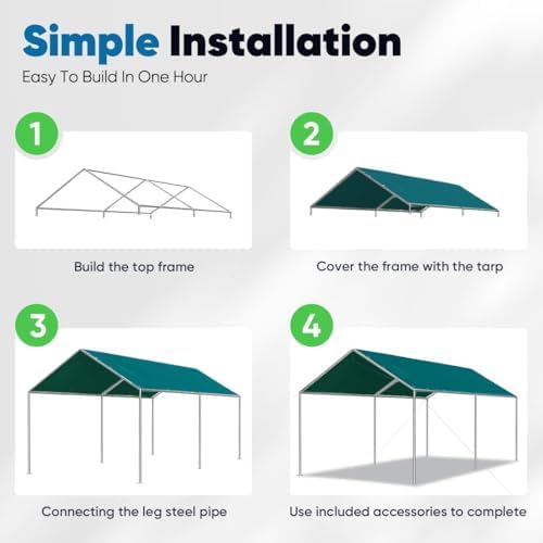 Quictent 10x15 ft Heavy Duty Car Canopy Galvanized Frame Carport Outdoor Part...