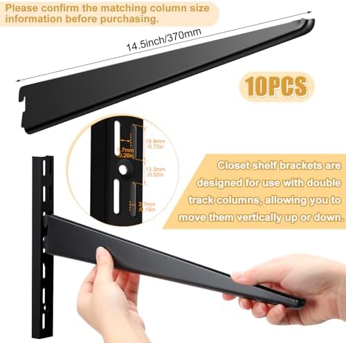 Yalikop 10 Pack Adjustable Shelf Brackets for Double Track System Closet Orga...