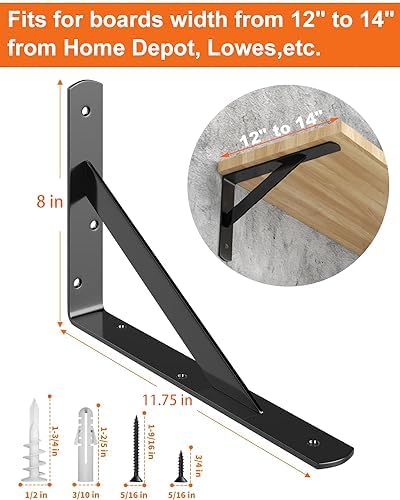 LuckIn 12 Inch Heavy Duty Shelf Bracket, Wall Shelf Brackets, 90 Degree Brack...