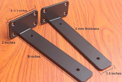 8 Pack - 9 inch Black Hidden L Shelf Bracket (1/5 Inch Thicked) Iron Floating...