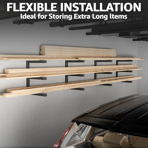 YYR Wood Organizer and Lumber Storage Rack Wall Mount, Heavy Duty Metal Shelf...