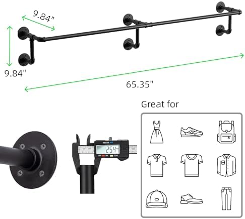 Wall Clothes Rack, Industrial Pipe Clothing Rack, Hanging Clothes Rod