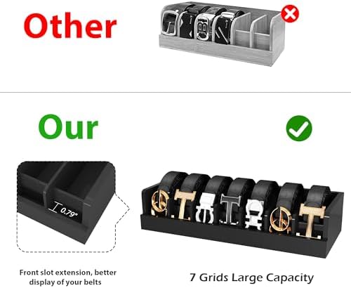 Belt Storage Organizer Box - 7 Grids Bamboo Belt Organizer for Closet | Woode...