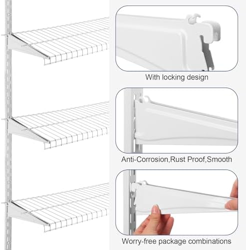 CroBlissful 47.5 Inch Twin Rail Upright Wall Shelving System with 16 Inch Loc...