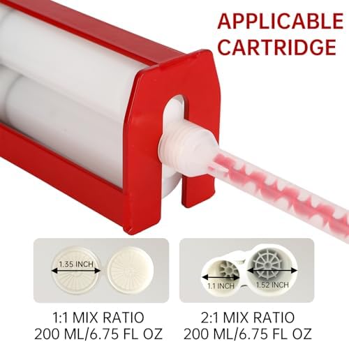 Dual Caulking Gun,Epoxy Gun for 200 ml(6.75 fl oz,1:1 or 2:1 Mix Ratio),Red