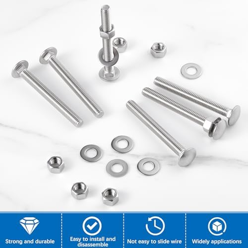 Zonon 25 Sets 3/8-16 x 3-1/2" Carriage Bolts and Nuts Kit,Silver