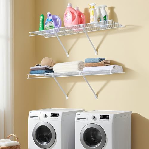 VEVOR Wire Shelf Kit, 4 ft, Set of 2, Wall Mounted Wire Shelves, Heavy-Duty C...