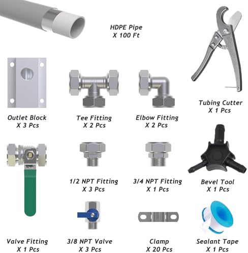 Compressed Air Piping System 3/4 inch x 100 Ft Tubing, Shop Air Line Kit for ...
