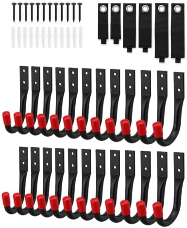 30-Piece Garage Organization Kit, 24-Pack Heavy Duty 3.5” J Hooks with EVA Non-Scratch Caps & 6 Storage Straps, Garage Storage Hooks for Tools, Cords, Bikes, Ladders and Workshop Organization