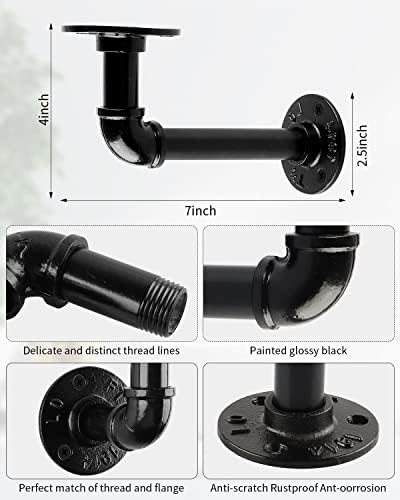 MUZIK 12Pc 7"×4" L Pipe Shelf Bracket, Heavy Duty Wall Mount, DIY S...