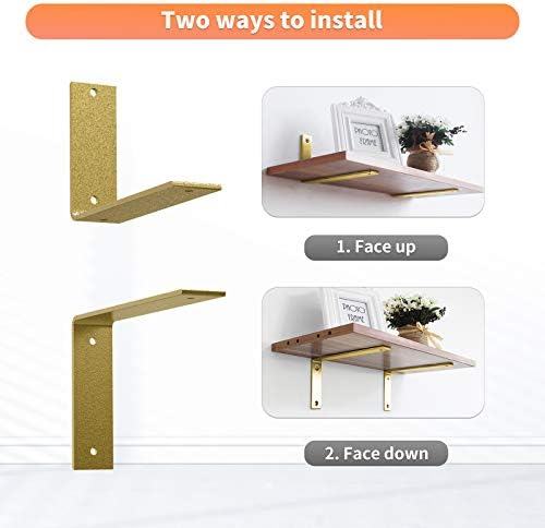Gold Heavy Duty Shelf Brackets 8 Inch, Extra Thick L Shelving Brackets, Rusti...