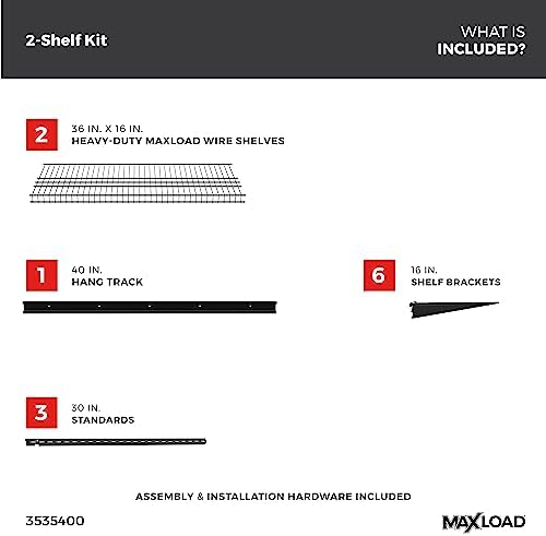 ClosetMaid Heavy Duty Wall Shelf Kit for Garage, 2 Shelves, Adjustable ShelfT...