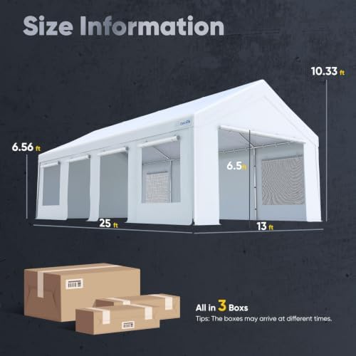 Quictent Heavy Duty 13x25 ft Carports with Side Zipper Doors