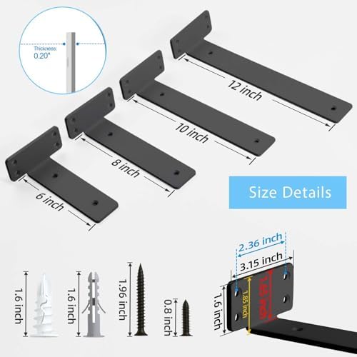 Shelf Brackets Floating Shlef Brackets 12-Inch 6-Packs, 1/5-Inch Thick Heavy ...