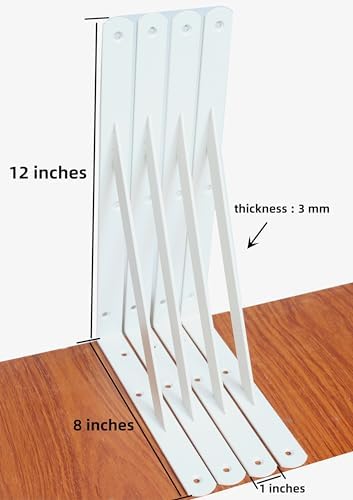 12 Pack L12 x H 8" White Heavy Duty Shelf Brackets with Screws Metal She...