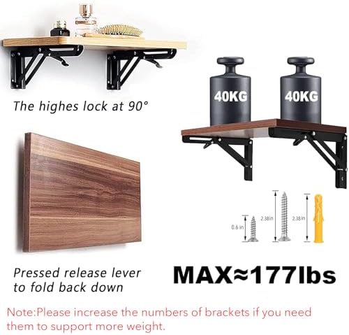 Folding Shelf Brackets - 20 Inch 4 Pcs Heavy Duty Metal Collapsible Shelf Bra...