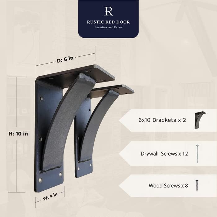 Rustic Red Door Co. Heavy Duty Fireplace Steel Mantel Brackets - Countertop S...