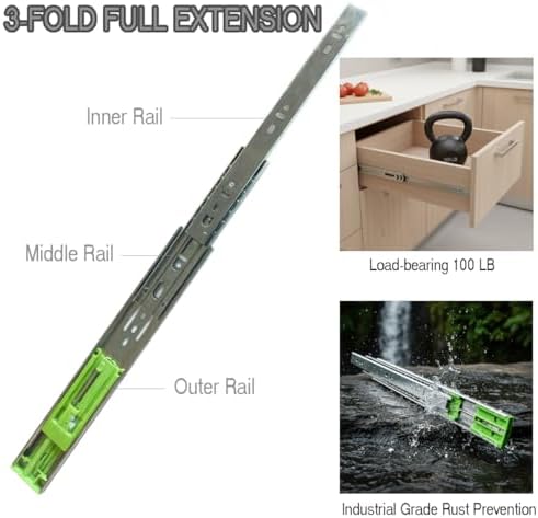 Soft Close 22" Drawer Slides, Full Extension Side Mount, 10 Pairs