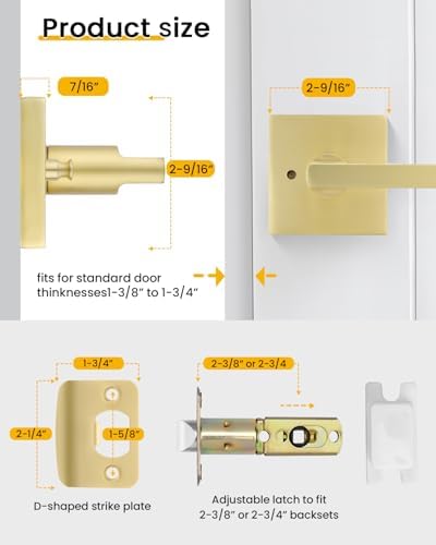 Goldenwarm Brushed Gold Door Handles Interior, Privacy Door Handle 6 Pack