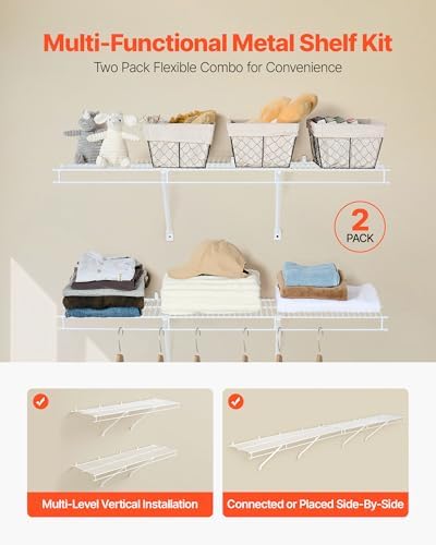 VEVOR Wire Shelf Kit, 4 ft, Set of 2, Wall Mounted Wire Shelves, Heavy-Duty C...