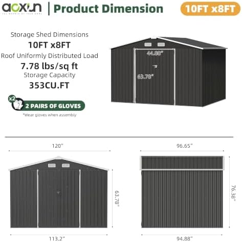 Aoxun 10x8 FT Shed Outdoor Storage Shed with Floor Black