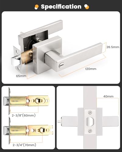 Gobrico 10 Pack Privacy Square Brushed Nickel Door Handle Interior, Keyless D...
