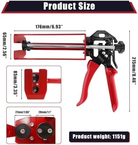 200ml 6.75 fl oz Dual Cartridge Epoxy Gun 1:1 2:1 Cartridge Bonding Black