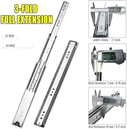Heavy Duty 32" Drawer Slides, Full Extension Ball Bearing, 300LB