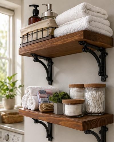 NACH Decorative Shelf Brackets, 4 Pack of 5.5 x 1.2 x 5.5 inch Black Cast Iro...