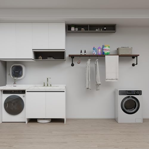 Clothes Rack 60in, Wall Mounted Garment Racks with Real Walnut Wood Shelf, He...