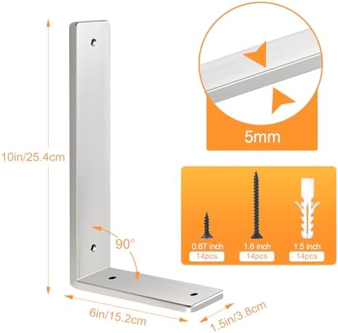Floating Shelf Bracket Stainless Steel 10 Inch, 6 Pack Heavy Duty Shelf Brack...