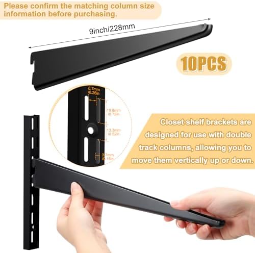 Yalikop 10 Pack Adjustable Shelf Brackets for Double Track System Closet Orga...