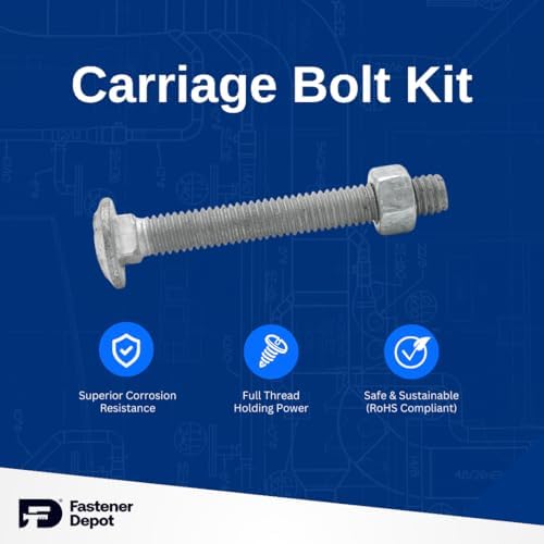 5/16"-18 x 2-1/2" (100 Sets) Hot Dipped Galvanized Carriage Bolt Ki...