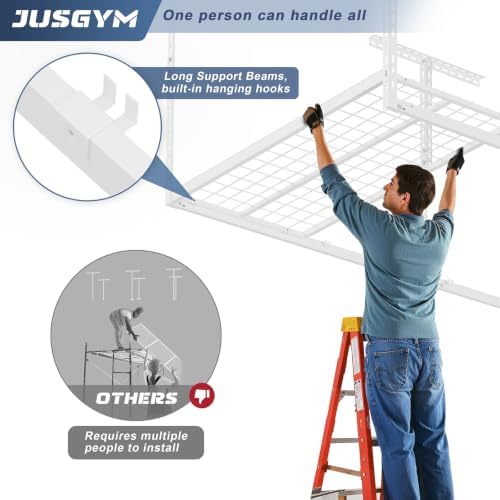 Jusgym 3X8FT Overhead Garage Storage Rack, 26"-40" Height Adjustabl...
