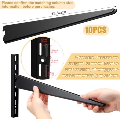 Yalikop 10 Pack Adjustable Shelf Brackets for Double Track System Closet Orga...