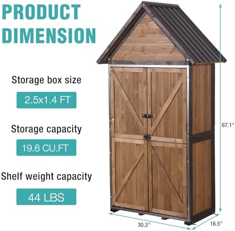 Outdoor Storage Cabinet,Garden Shed with Metal Frame Adjustable Shelves