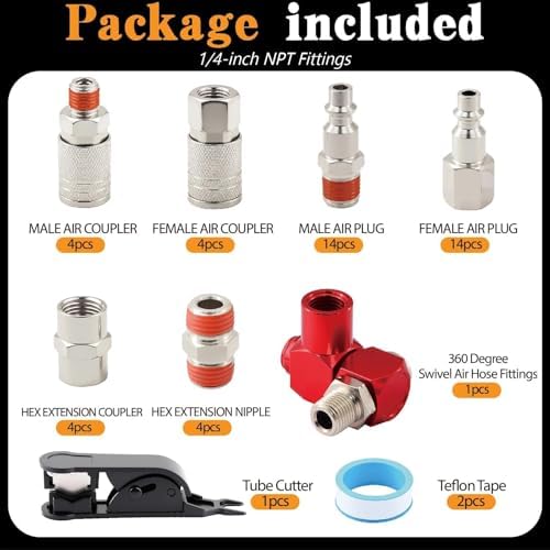 48 Pcs 1/4" NPT Air Compressor Coupler & Plug Kit Air Hose Fitting