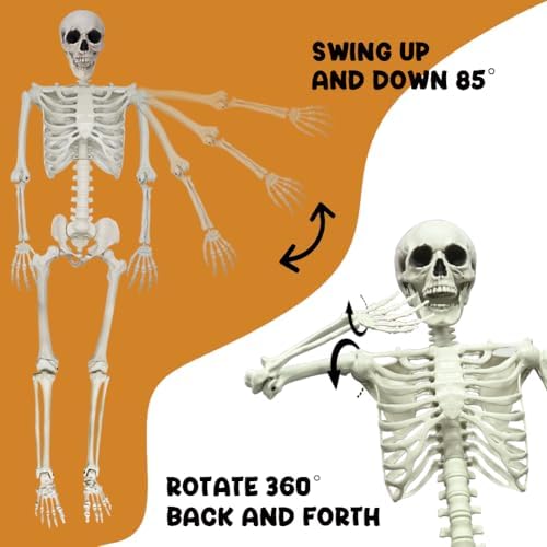 5.9FT Poseable Life Size Skeleton, Plastic Full Size Spooky Scary Skeleton wi...
